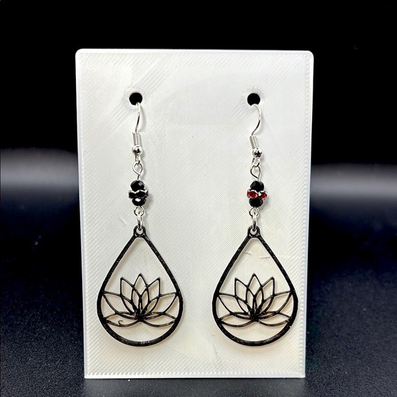 Handmade Silver and Black Lotus Earrings - Picture 5 of 6
